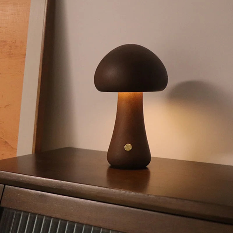 Lampe LED en bois style champignon